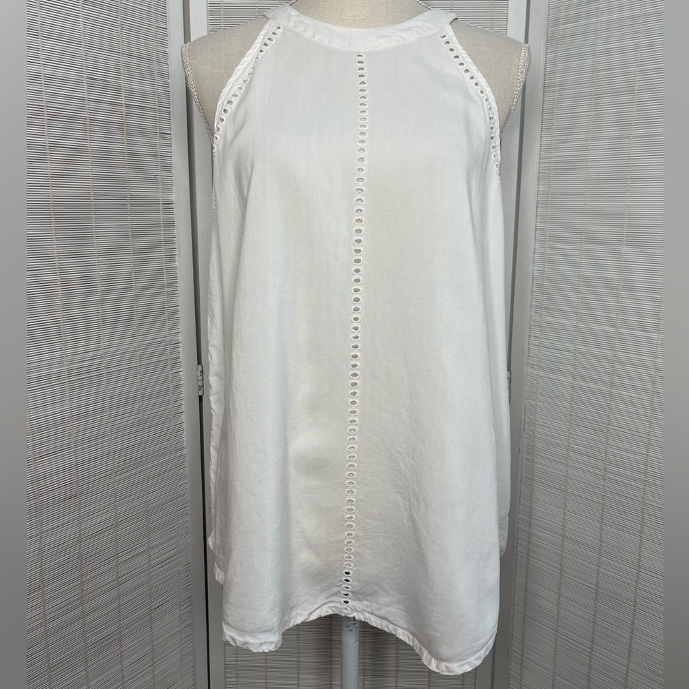 Cloth & Stone Anthropologie White Ladder Lace Halter Neck Tencel Tank Size L